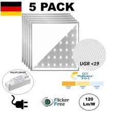 5 PACK - Back-Lit UGR19 LED-Panel 62x 62 cm, 34 W, 4080 Lumen (120 lm/W), Farbwechsel (3000/4000/6000 K), flimmerfreier Philips LED-Treiber, steckerfertig, 3 Jahre Garantie