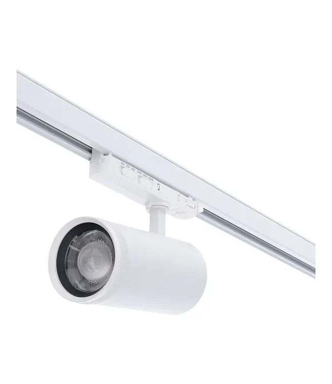 3-Phasen-LED-Schienenstrahler mit einstellbarem Abstrahlwinkel (15°-55°), TRIAC-dimmbar,  Wattageschalter: 20/25/30 W,  CCT-Schalter, 1500 bis 2250 Lumen, CRI>90, weißes Gehäuse , 3 Jahre Garantie