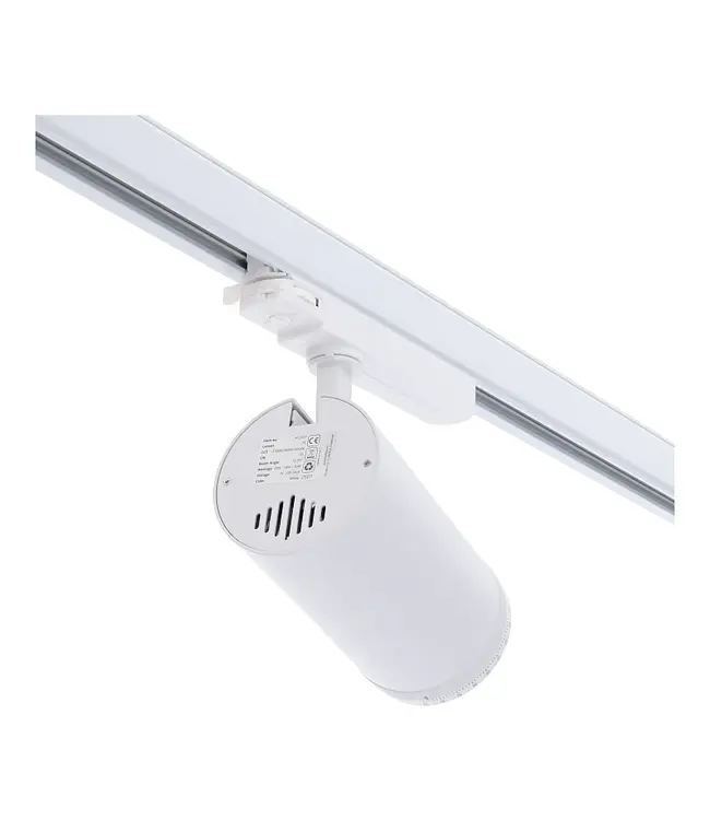 3-Phasen-LED-Schienenstrahler mit einstellbarem Abstrahlwinkel (15°-55°), TRIAC-dimmbar,  Wattageschalter: 20/25/30 W,  CCT-Schalter, 1500 bis 2250 Lumen, CRI>90, weißes Gehäuse , 3 Jahre Garantie