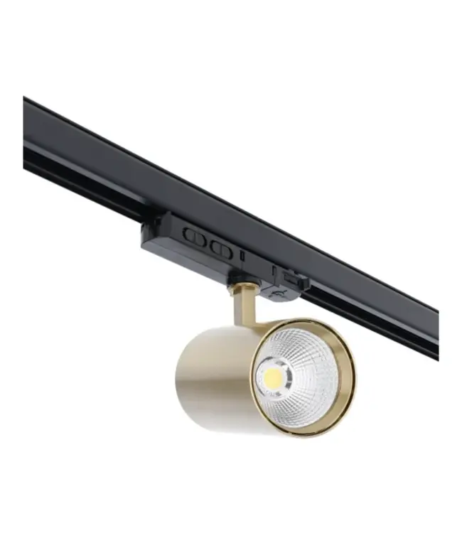 3-Phasen-LED-Schienenstrahler ROS, TRIAC-dimmbar,  Wattageschalter: 10/20/30 W,  CCT-Schalter, 950 bis 2850 Lumen, CRI>90, goldenes Gehäuse , 3 Jahre Garantie