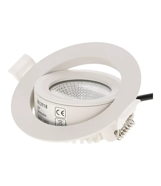 Inbouw LED Spot 6w Flat, 400 Lumen, CCT Switch (2700K/3000K/4000K), Kantelbaar, IP65, Dimbaar, CRI90, Wit Armatuur, Gatmaat 68-72mm, 2 Jaar Garantie