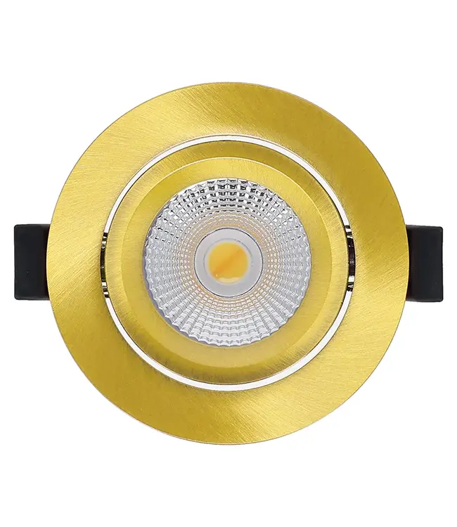 Inbouw LED Spot 6w Flat, 400 Lumen, CCT Switch (2700K/3000K/4000K), Kantelbaar, IP65, Dimbaar, CRI90, Messing Armatuur, Gatmaat 68-72mm, 2 Jaar Garantie