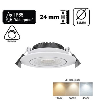 Einbau-LED-Spot 5/7 W Luxus, 475/665 Lumen, CCT (2700 K/3000 K/4000 K), schwenkbar, IP65, dimmbar, weiße Leuchte, Lochgröße 70 mm, 3 Jahre Garantie