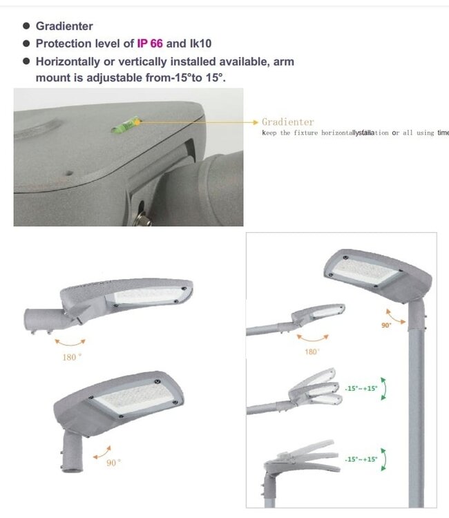 Premium-LED-Straßenbeleuchtung 100 W, mit Tageslichtsensor, 16000 Lm (160 lm/W), 4000 K neutralweiß, Osram LED-Treiber, IP66, IK10, 3 Jahre Garantie