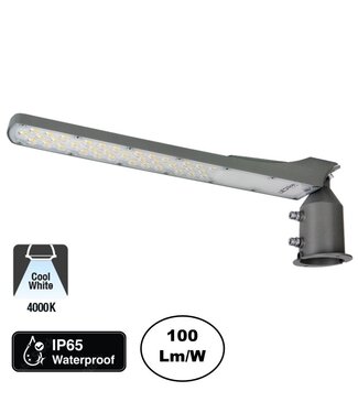 LED-Straßenleuchte Flam 100 W, 10.000 Lumen, 4000 K neutralweiß, IP65, Mast-/Wandbefestigung, graues Gehäuse, 2 Jahre Garantie