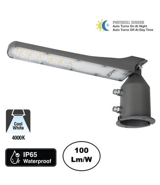 LED Straatlamp Flam 30w, Met Daglichtsensor, 3000 Lumen, 4000K Neutraal Wit, IP65, Paal/Muurbevestiging, Grijze behuizing, 2 Jaar Garantie