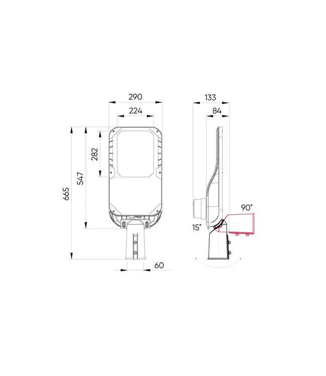 Backorder: Prime LED-Straßenleuchte 200 W, 28.000 lm (140 lm/W), 4.000 K Tageslichtweiß, IP66, IK08, 3 Jahre Garantie