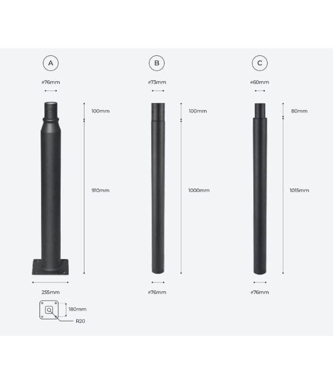 3 Meter Lichtmast / Laternenmast – GRAU –  Verlängerbar auf max. 5 Meter