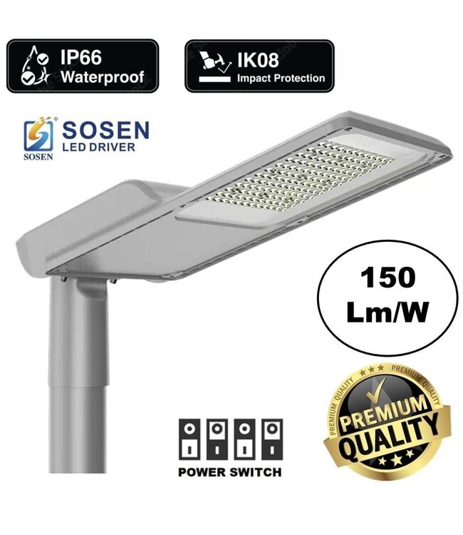PRO Led Straatverlichting 20w/30w/40w/50w (Powerswitch), 3000-7500 Lm (150lm/w), IP66, IK08, 5 Jaar Garantie