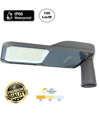 Prime Led Straatverlichting 100w, CCT-Switch (3000K/4000K/5700K), 14000 Lm (140lm/w), IP66, IK08, 3 Jaar Garantie