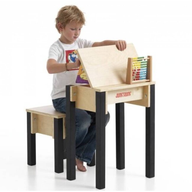 JunkTrunk Pupitre écolier en bois pour enfant avec tabouret