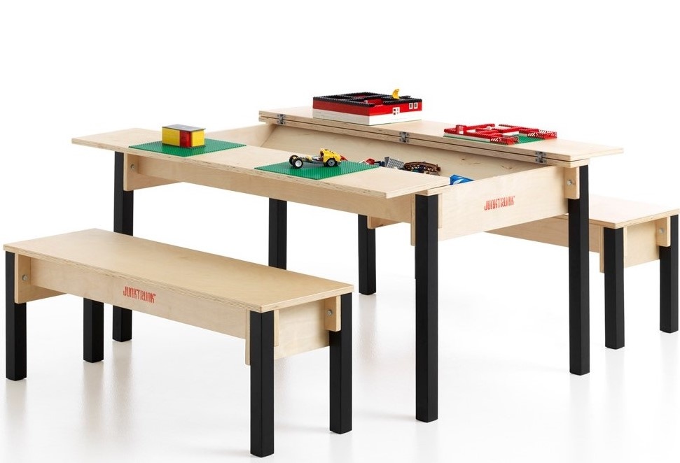 Table pour lego en bois pour 4 enfants avec 2 bancs assortis 