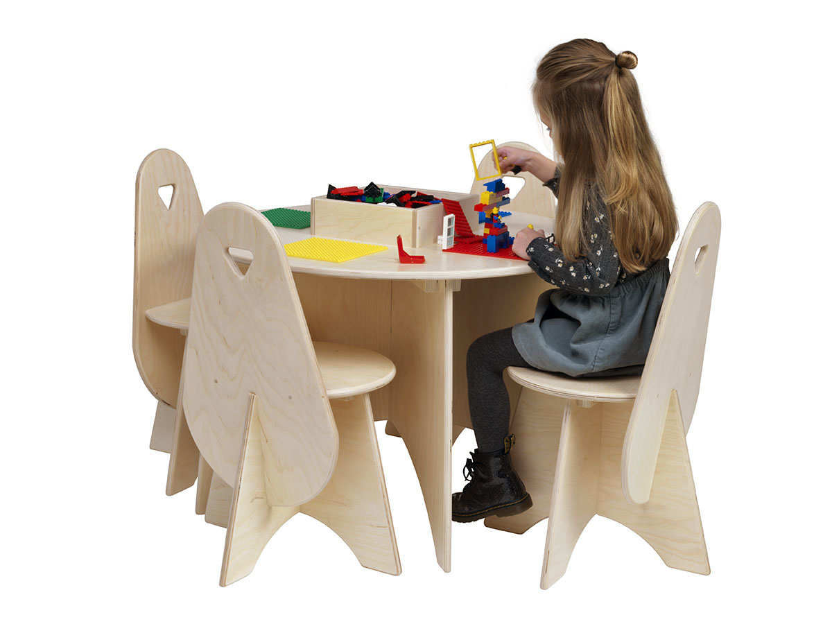 Table pour Lego ronde avec 4 chaises et bac de rangement 