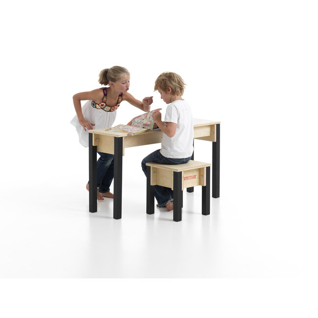 JunkTrunk Kinderlessenaar - houten schoolbankje met klep