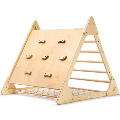 Pikler Kletterdreieck Holz Indoor 3 in 1 - Montessori Dreieck ab 1 Jahr  mit Kletternetz