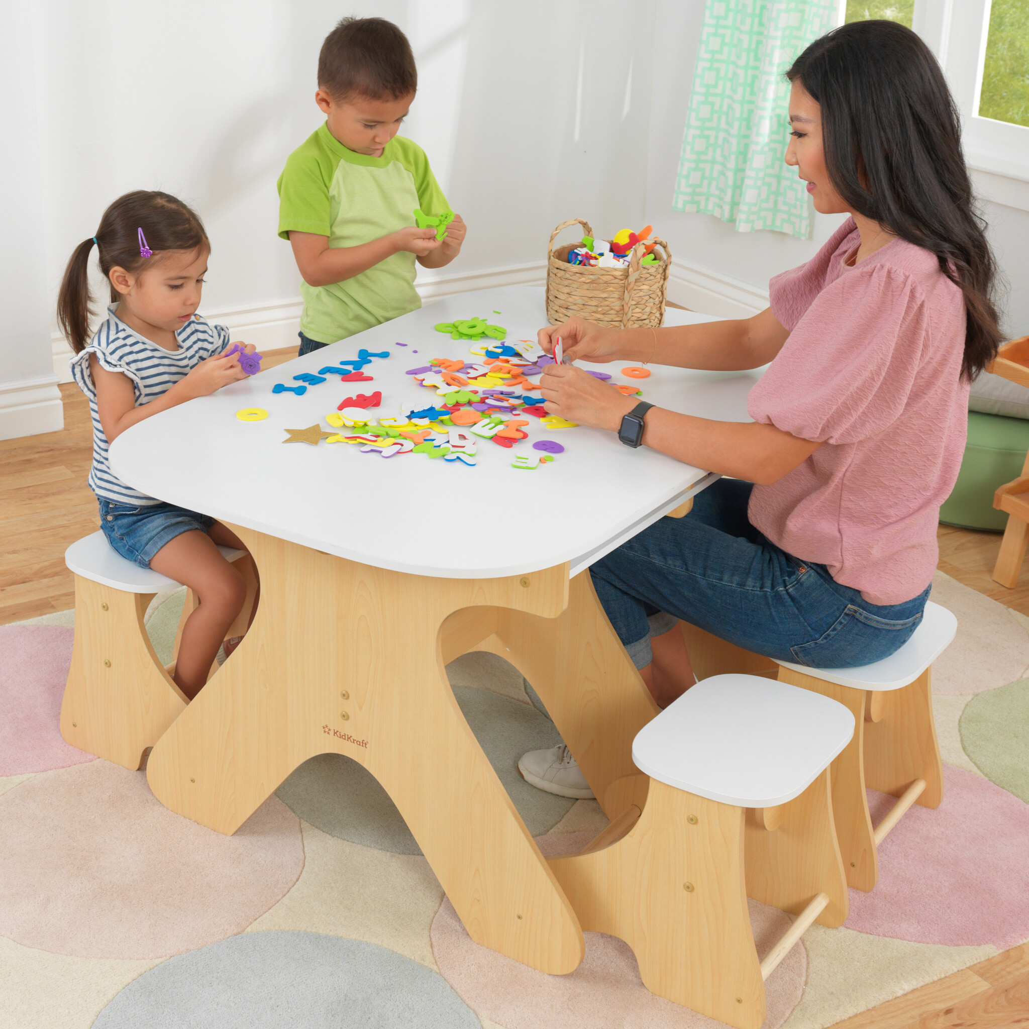 Kids white wooden table and chairs hotsell