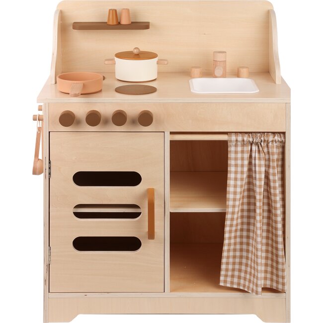 Small wooden play kitchen for children  -  with wooden cooking toys