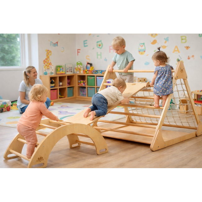 Pikler Kletter Gym Spielset mit Kletterwand für Kindergarten, Kita, zu Hause
