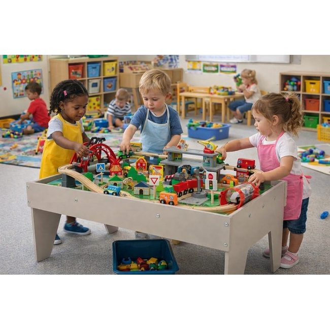Wooden Train Table with 100 Play Pieces