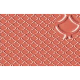 Slater's Plastikard SL438 Builder Sheet embossed with roofing tile scalloped shell in stone red, H0/OO gauge, plastic