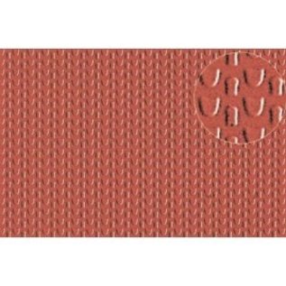 Slater's Plastikard SL444 Builder Sheet embossed with roofing tile scalloped shell in stone red, N gauge, plastic