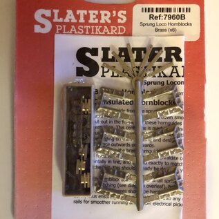 Slater's Plastikard Slater's 7960B  Loco Sprung Hornblocks 3/16" dia. axle, messing (set van 6) (Schaal 0)