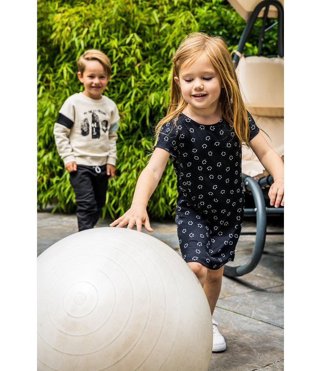 Frankie & Friends Meisjes jurk - Beagle - Print zwart/wit