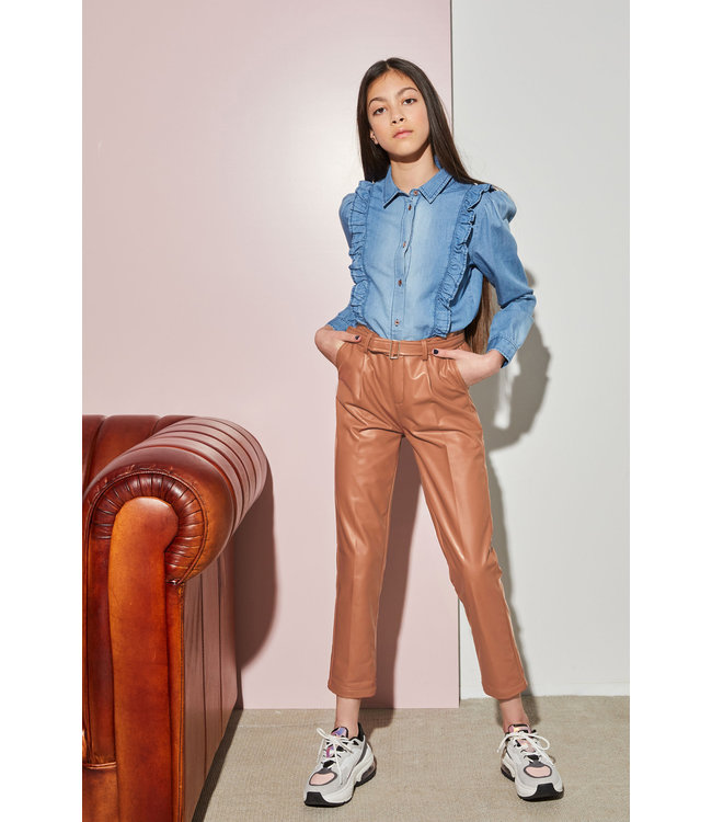 NoBell Meisjes broek PU + riem - Sylver - Soft Copper
