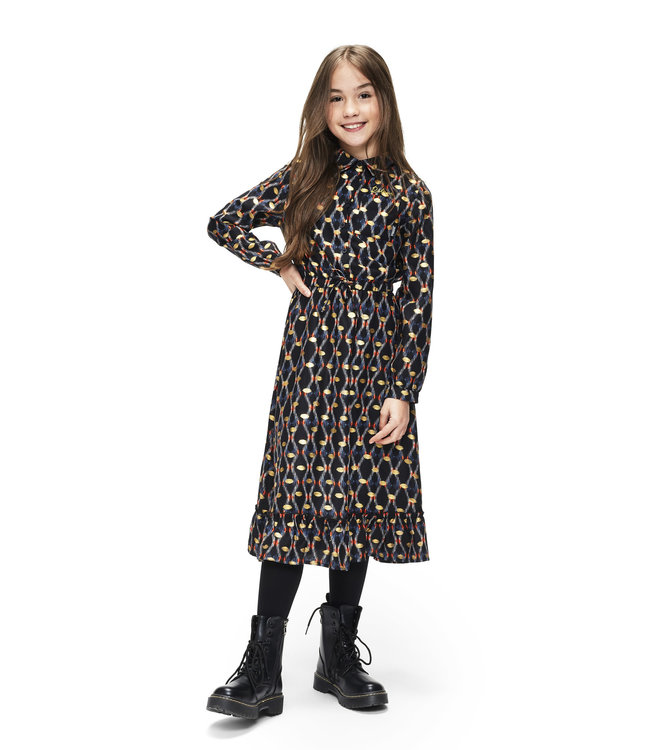 Retour Jeans - Meisjes jurk - Holly - Zwart - merkmeisjeskleding.nl