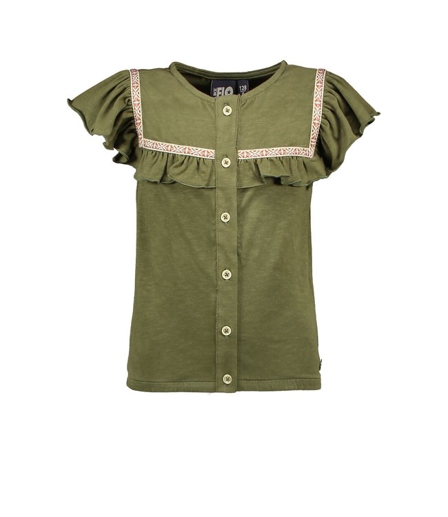 Like Flo Meisjes blouse fancy ruffel - Olive