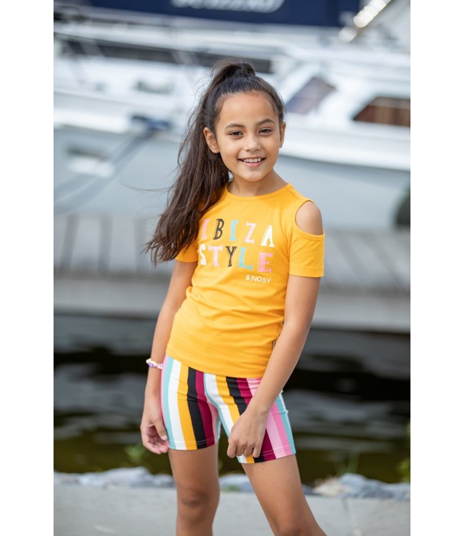 B.Nosy Meisjes t-shirt open schouder - Fire