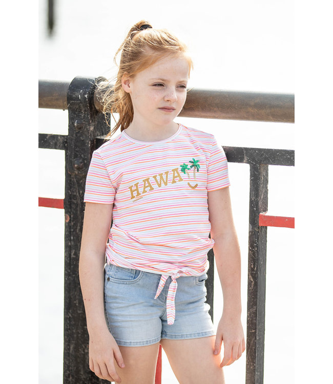 Tygo & Vito Meisjes t-shirt gestreept hawaii - Sugar Plum