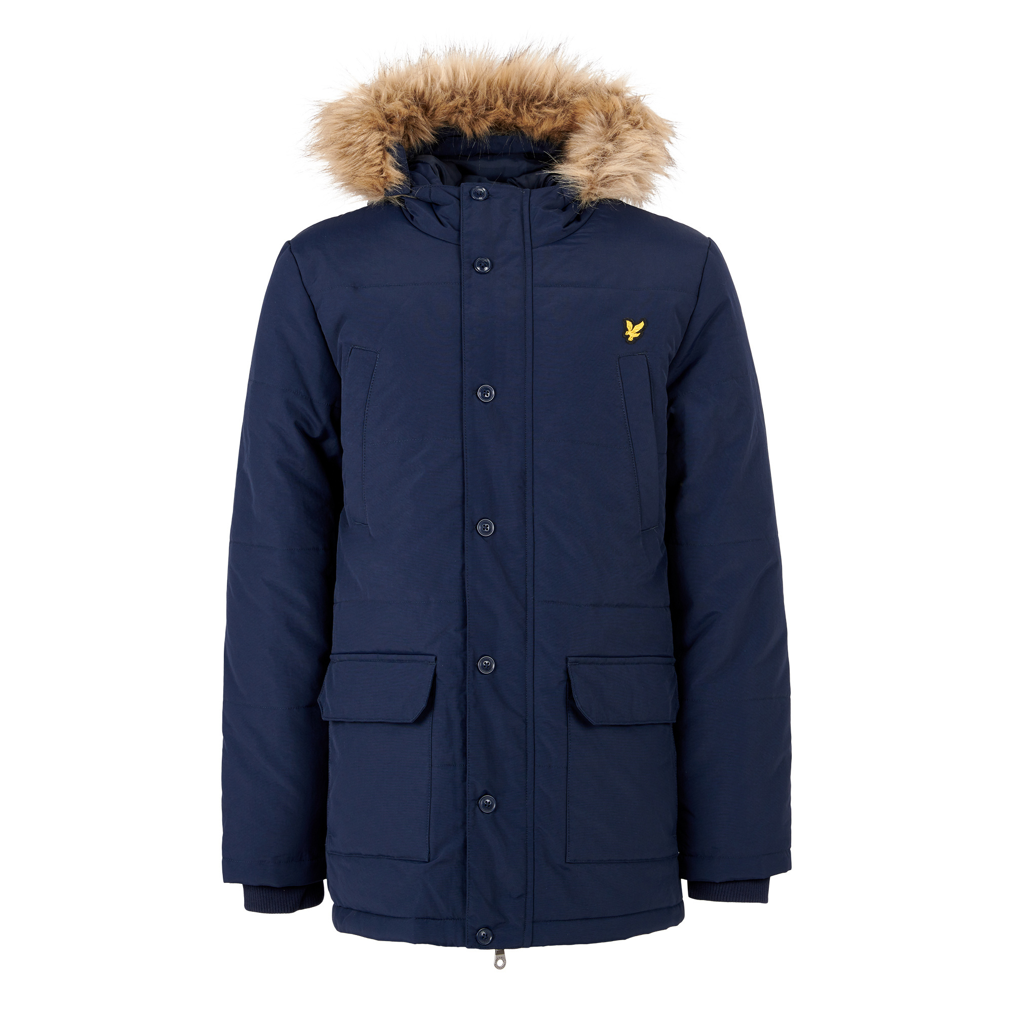 Lyle & Scott Fur Trim Classic Parka Coat Jassen Jongens - Winterjas - Blauw - Maat 152/158