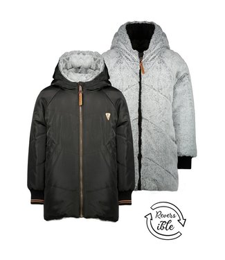 NoNo Meisjes reversible winterjas halflang met capuchon - Bay - Jet zwart