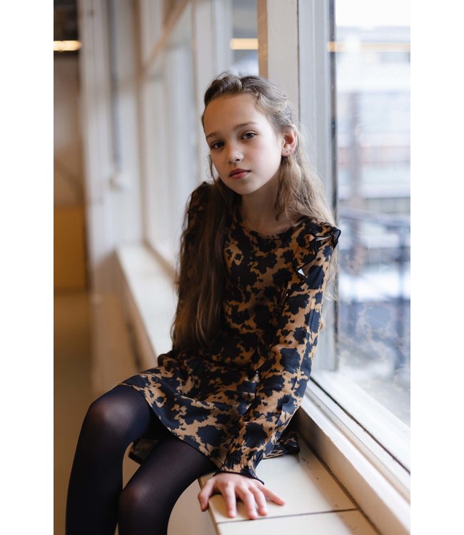 LEVV Meisjes jurk - Aafje - AOP bruin tie dye