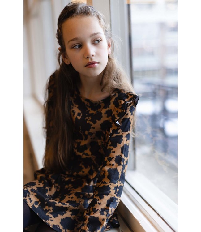 LEVV Meisjes jurk - Aafje - AOP bruin tie dye