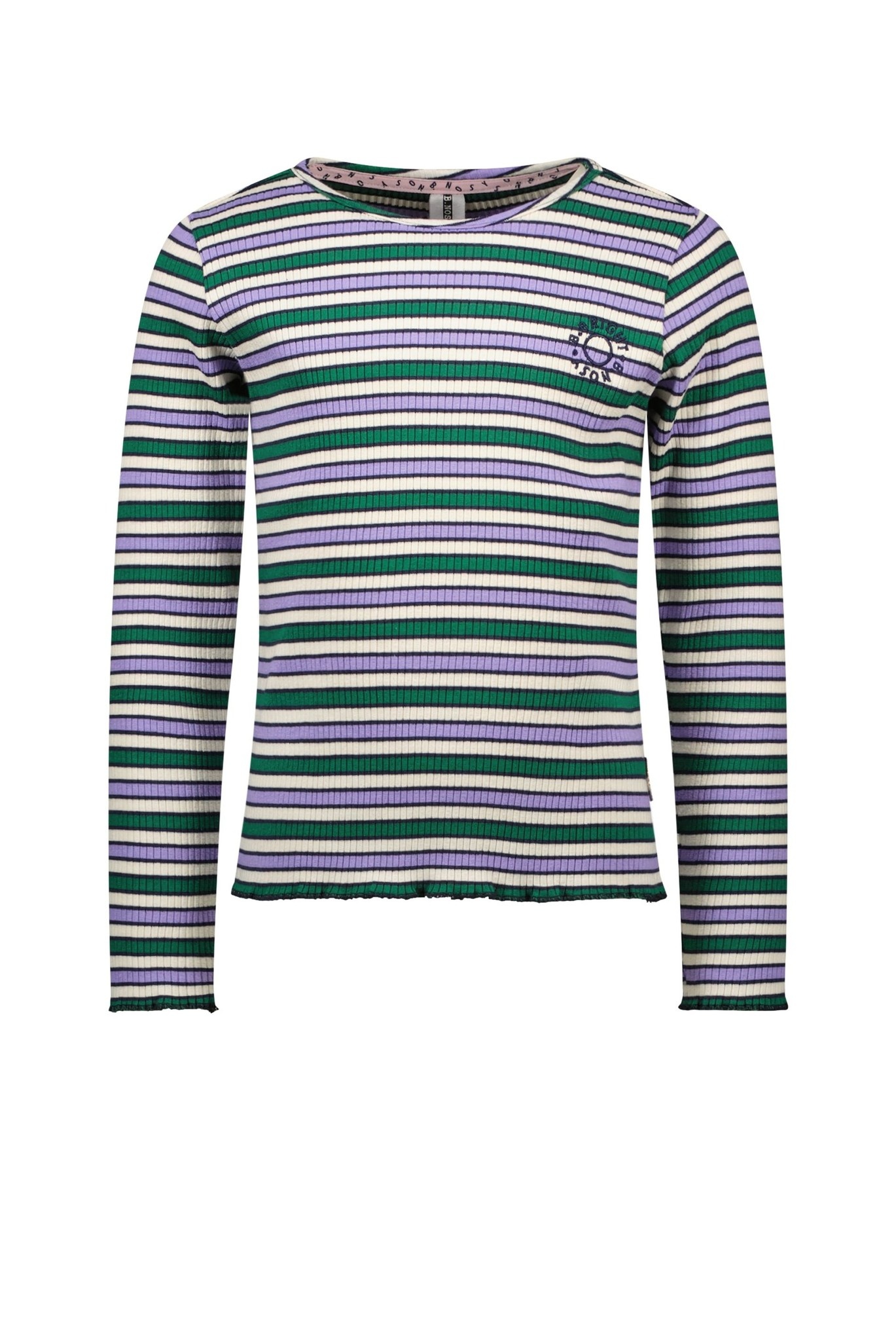 B.Nosy Meisjes shirt rib - Lilac emerald streep