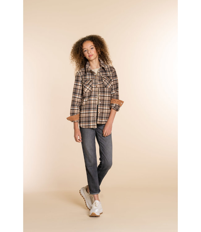 Geisha Meisjes blouse - Geruit - Cognac / Blauw