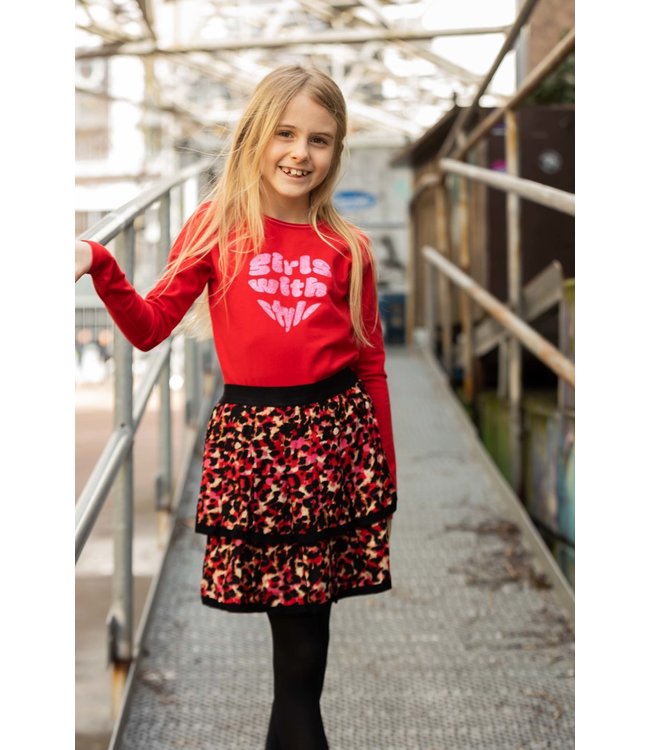 Quapi Meisjes rok - Rune - AOP luipaard roze