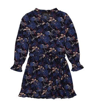 LEVV Meisjes jurk - Alice - AOP donker blauw bloemen