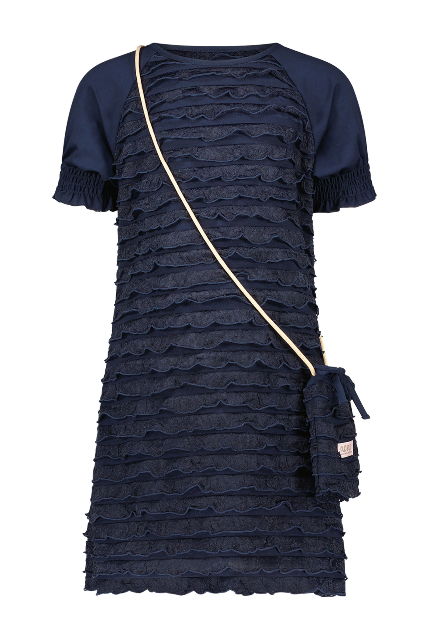 NoNo Meisjes jurk ruffel met tasje - Maisa - Navy blauw