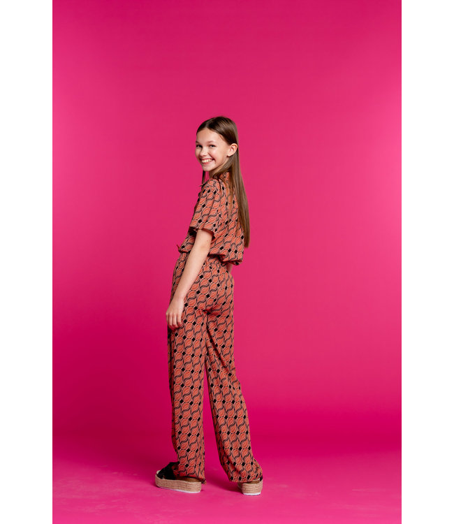 Geisha Meisjes blouse AOP - licht terra/zwart