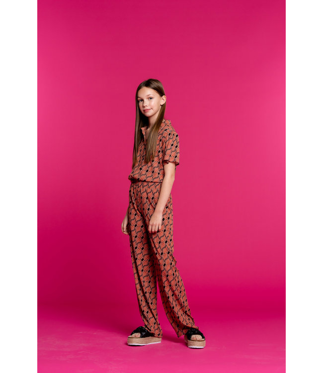 Geisha Meisjes blouse AOP - licht terra/zwart