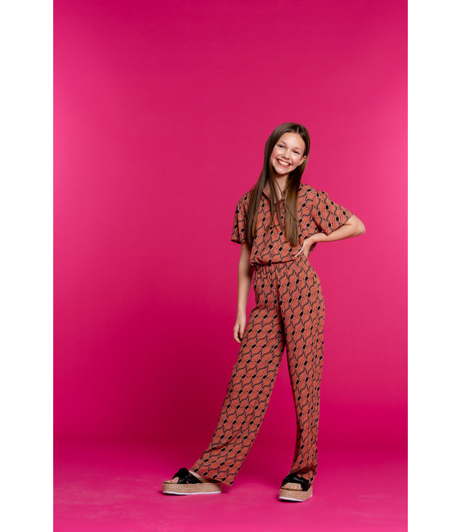 Geisha Meisjes blouse AOP - licht terra/zwart