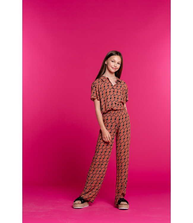 Geisha Meisjes blouse AOP - licht terra/zwart