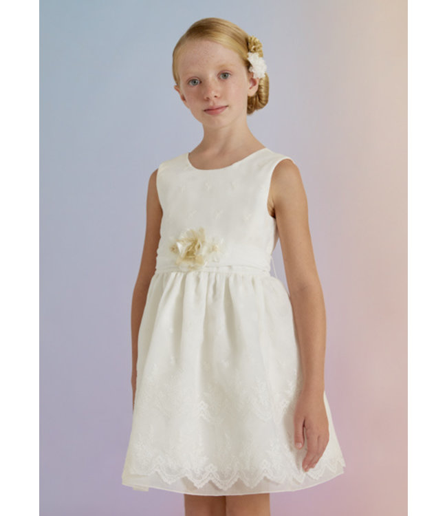 Abel & Lula Meisjes jurk organza borduursel - Wit