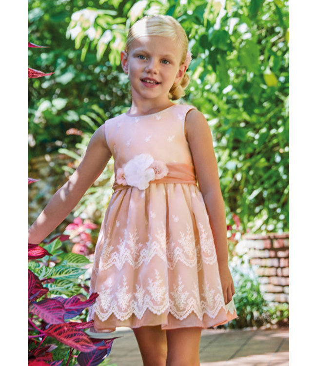 Abel & Lula Meisjes jurk organza borduursel - Roze