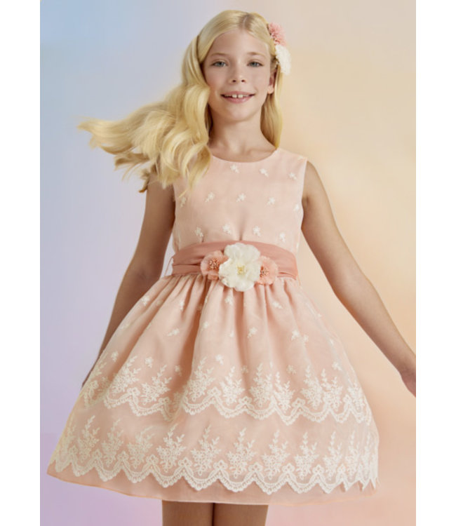 Abel & Lula Meisjes jurk organza borduursel - Roze