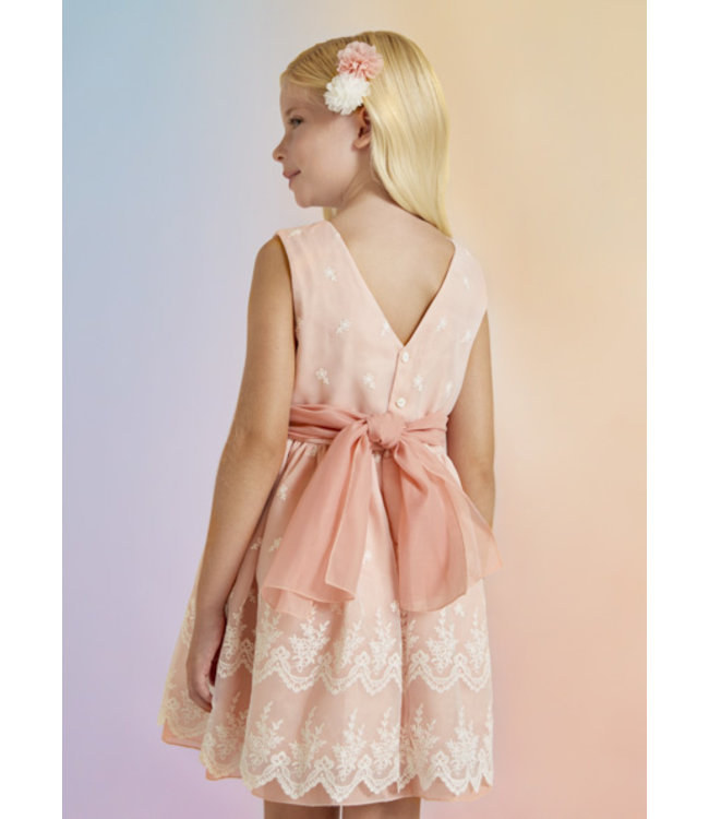 Abel & Lula Meisjes jurk organza borduursel - Roze