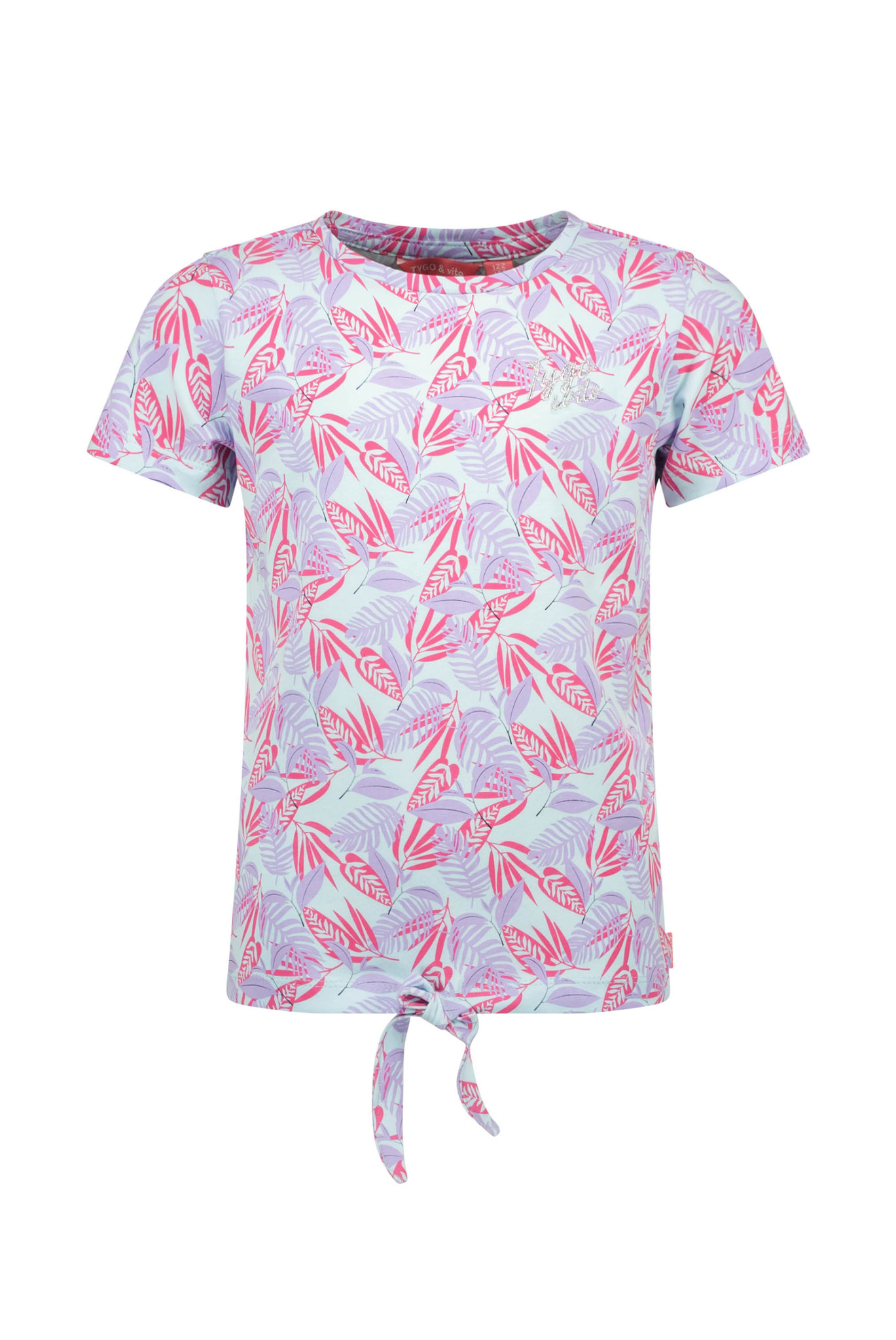Tygo & Vito Meisjes t-shirt met knoop AOP - Mint blauw afbeelding